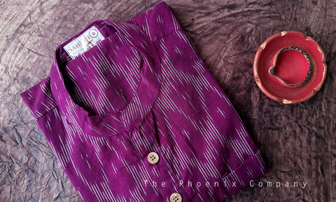 Magenta & White Ikat Cotton Short Kurta
