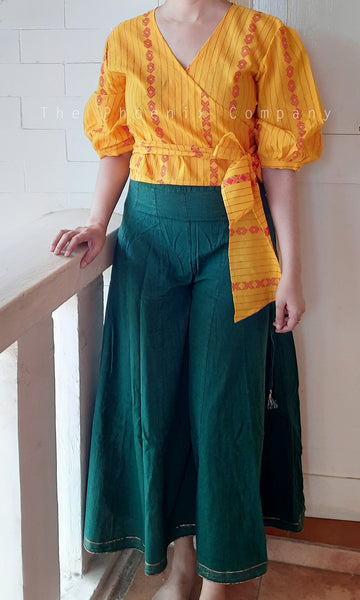 Yellow Cotton Wrap Crop Top