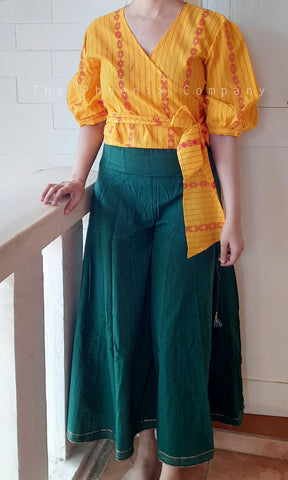 Yellow Cotton Wrap Crop Top