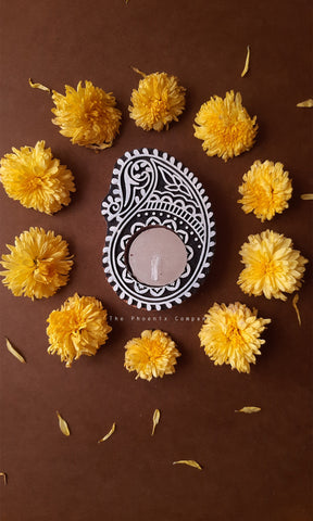 Ethnic Paisley Wooden Candle Holder