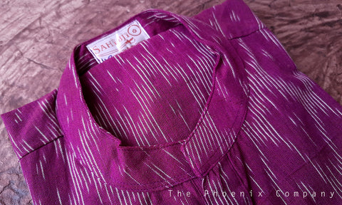 Magenta & White Ikat Cotton Short Kurta
