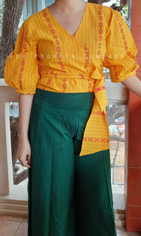 Yellow Cotton Wrap Crop Top