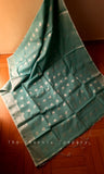 Teal Green with silver threadwork Jute silk Saree