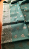 Teal Green with silver threadwork Jute silk Saree