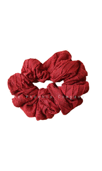 Red Striped Pintuck Scrunchie
