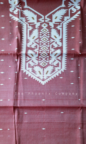 Red Sandstone & White Jute Silk & Cotton Kurta Material