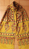 Ochre Yellow Ajrakh Stole with Red Floral Patterns