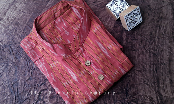 Mahogany Red Ikat Cotton Short Kurta