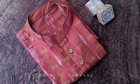 Mahogany Red Ikat Cotton Short Kurta