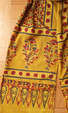 Ochre Yellow Ajrakh Stole with Red Floral Patterns