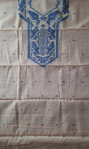 Sandal & Blue Jute Silk & Cotton Kurta Material