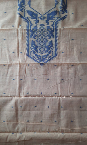 Sandal & Blue Jute Silk & Cotton Kurta Material