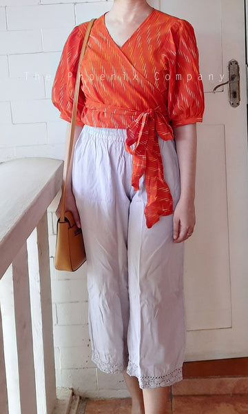 Orange Ikat Wrap Crop Top