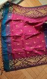 Blue & Pink Jute Silk & Cotton Saree