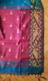 Blue & Pink Jute Silk & Cotton Saree