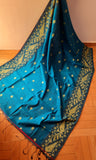 Blue & Pink Jute Silk & Cotton Saree