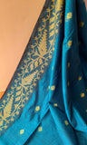 Blue & Pink Jute Silk & Cotton Saree