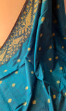 Blue & Pink Jute Silk & Cotton Saree