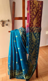 Blue & Pink Jute Silk & Cotton Saree