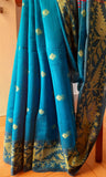 Blue & Pink Jute Silk & Cotton Saree