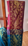 Blue & Pink Jute Silk & Cotton Saree