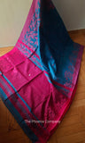 Blue Jute Silk & Cotton Saree