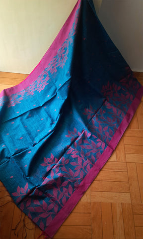 Blue Jute Silk & Cotton Saree