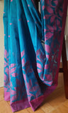 Blue Jute Silk & Cotton Saree