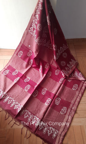 Maroon Linen Saree