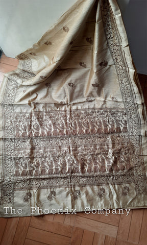 Off-white with Brown embroidery saree