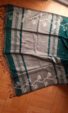 Dark Green & Grey Jute Silk and Cotton Saree with threadwork