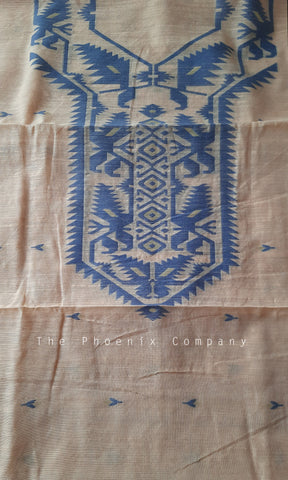 Sandal & Blue Jute Silk & Cotton Kurta Material