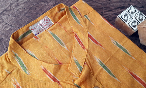 Yellow Ikat Cotton Short Kurta