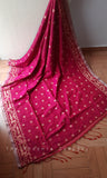 Dark Pink Khadi Cotton Saree with threadwork