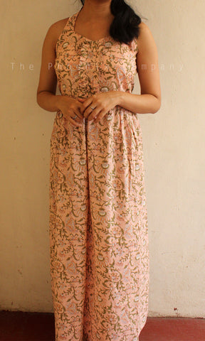 Light Peach Floral Cotton Maxi Dress