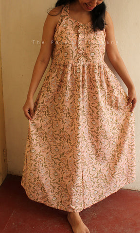 Light Peach Floral Cotton Maxi Dress