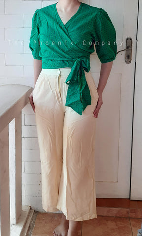Dark Green Cotton Wrap Crop Top