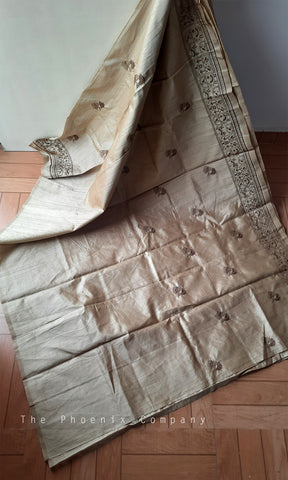 Off-white with Brown embroidery saree