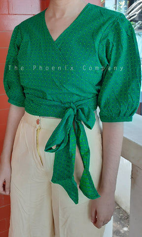 Dark Green Cotton Wrap Crop Top