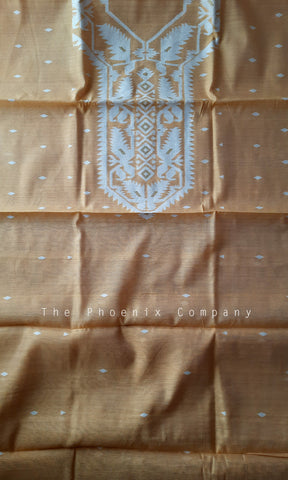 Light Coffee & White Jute Silk & Cotton Kurta Material