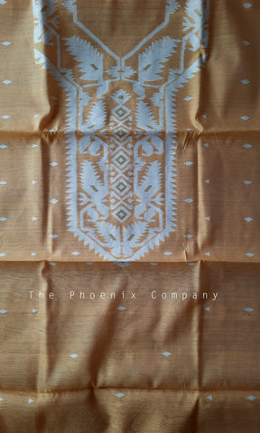 Light Coffee & White Jute Silk & Cotton Kurta Material