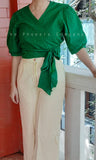 Dark Green Cotton Wrap Crop Top