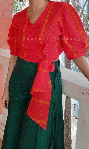 Red Cotton Wrap Crop Top