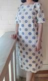 Off-white w/blue motifs Cotton Shift Dress