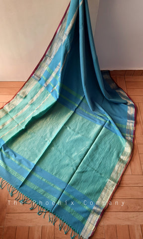 Electric Blue Handloom Maheshwari Cotton Saree