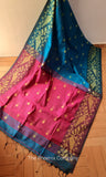 Blue & Pink Jute Silk & Cotton Saree