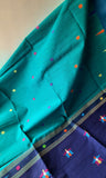 Viridian Green & Navy Blue Cotton Saree