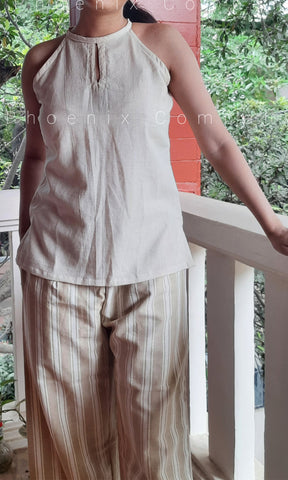 Off-White Cotton Halterneck Top