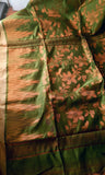 Green Jute Silk Saree with florals