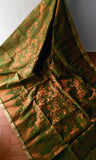 Green Jute Silk Saree with florals